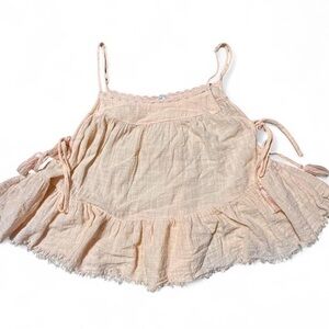 Aerie Light Peach Ruffled Sleeveless Peasant Top